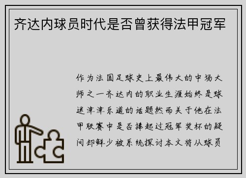 齐达内球员时代是否曾获得法甲冠军