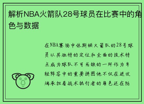 解析NBA火箭队28号球员在比赛中的角色与数据